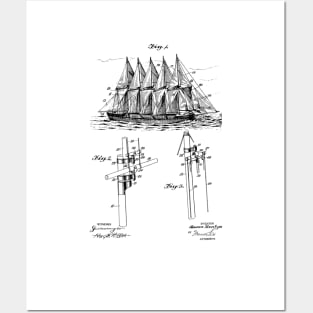 Sailing Ship Rigging Vintage Patent Hand Drawing Posters and Art